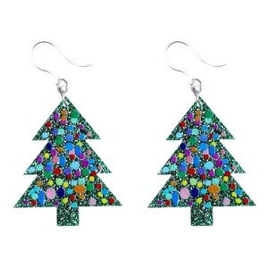 NWT Christmas Tree Earrings Acrylic Holiday Drop Dangle Colorful Ornaments